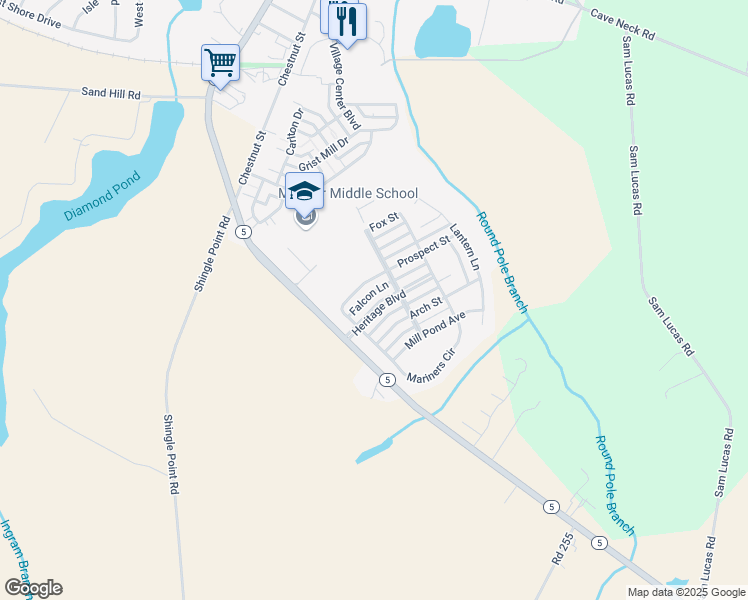 map of restaurants, bars, coffee shops, grocery stores, and more near 111 Heritage Boulevard in Milton