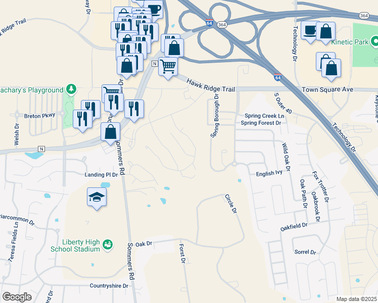 map of restaurants, bars, coffee shops, grocery stores, and more near 304 Old Forester Drive in Lake Saint Louis
