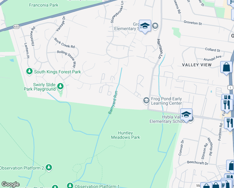 map of restaurants, bars, coffee shops, grocery stores, and more near 7230 Parson's Court in Alexandria