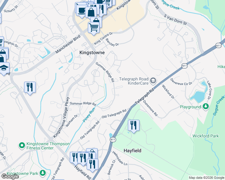 map of restaurants, bars, coffee shops, grocery stores, and more near 242 Lensfield Court in Alexandria