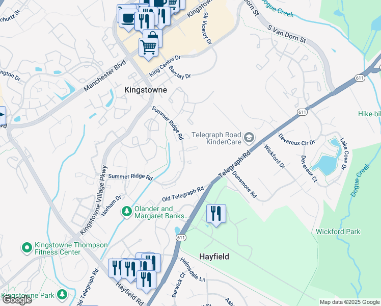 map of restaurants, bars, coffee shops, grocery stores, and more near 5331 Buxton Court in Alexandria