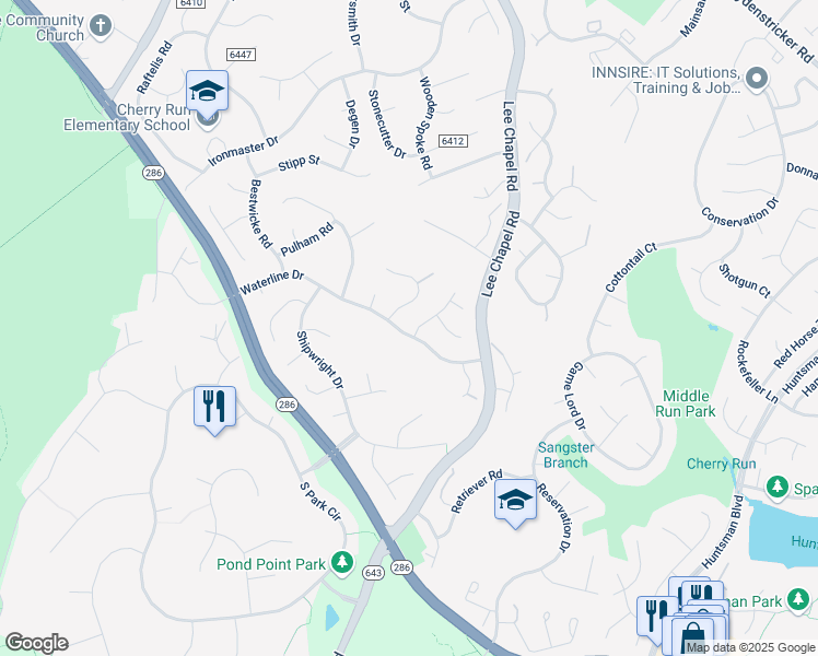 map of restaurants, bars, coffee shops, grocery stores, and more near 7018 Ebbtide Lane in Burke