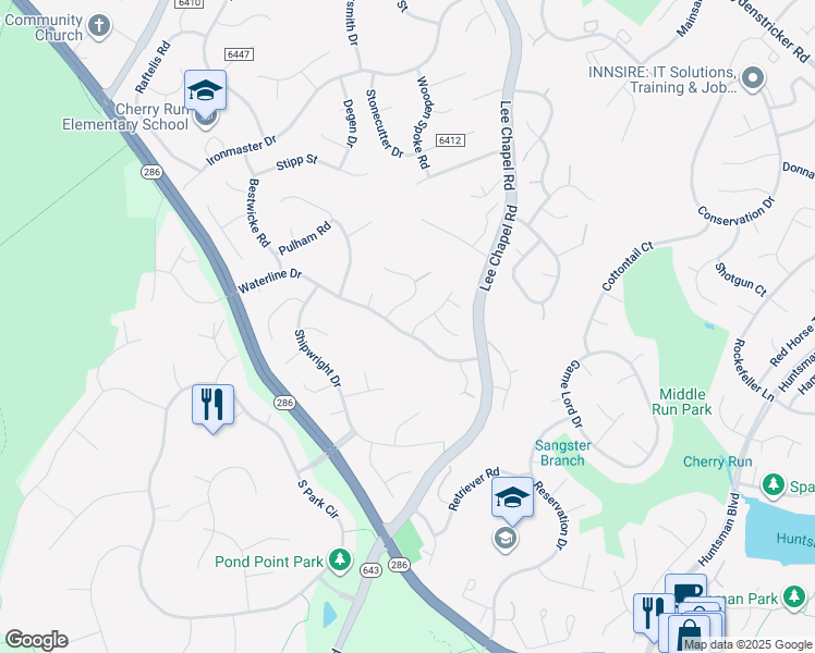 map of restaurants, bars, coffee shops, grocery stores, and more near 7018 Ebbtide Lane in Burke
