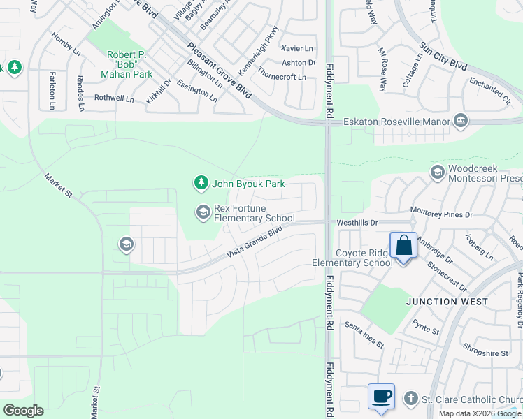 map of restaurants, bars, coffee shops, grocery stores, and more near 5001 Creekhollow Way in Roseville