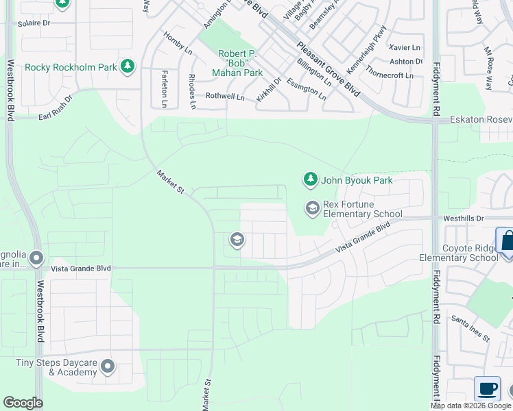 map of restaurants, bars, coffee shops, grocery stores, and more near 5032 Chelsea Creek Road in Roseville