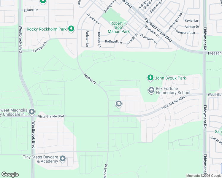 map of restaurants, bars, coffee shops, grocery stores, and more near Market Street in Roseville