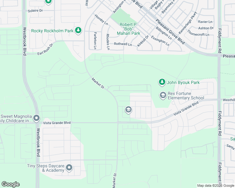 map of restaurants, bars, coffee shops, grocery stores, and more near Market Street in Roseville