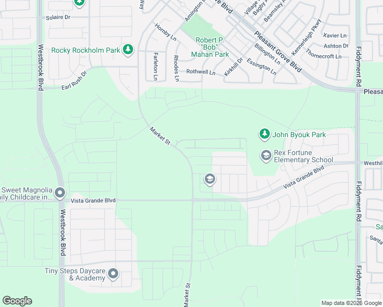 map of restaurants, bars, coffee shops, grocery stores, and more near Market Street in Roseville