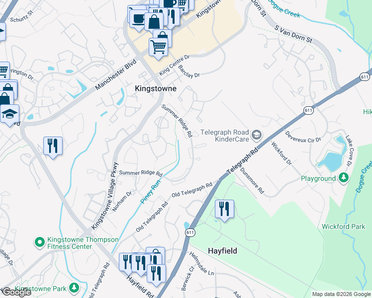 map of restaurants, bars, coffee shops, grocery stores, and more near 242 Lensfield Court in Alexandria