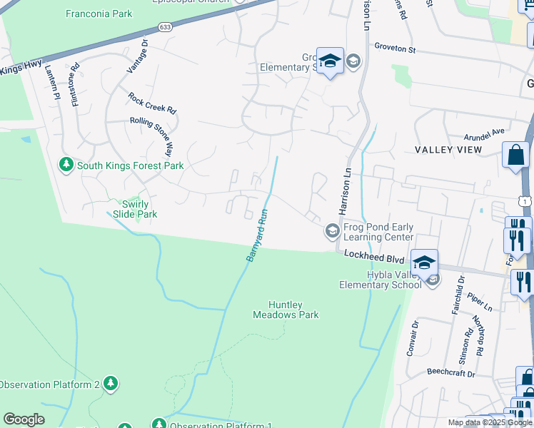 map of restaurants, bars, coffee shops, grocery stores, and more near 7226 Parson's Ct in Alexandria