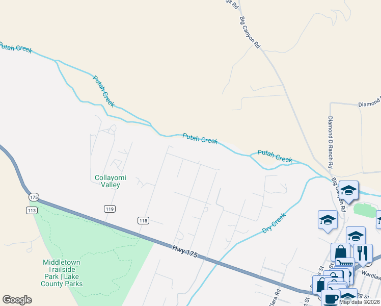 map of restaurants, bars, coffee shops, grocery stores, and more near 15080 Poppy Lane in Middletown