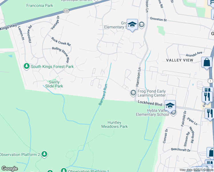 map of restaurants, bars, coffee shops, grocery stores, and more near 7226 Parson's Court in Alexandria