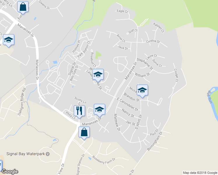 map of restaurants, bars, coffee shops, grocery stores, and more near 9446 Silver Meteor Court in Manassas