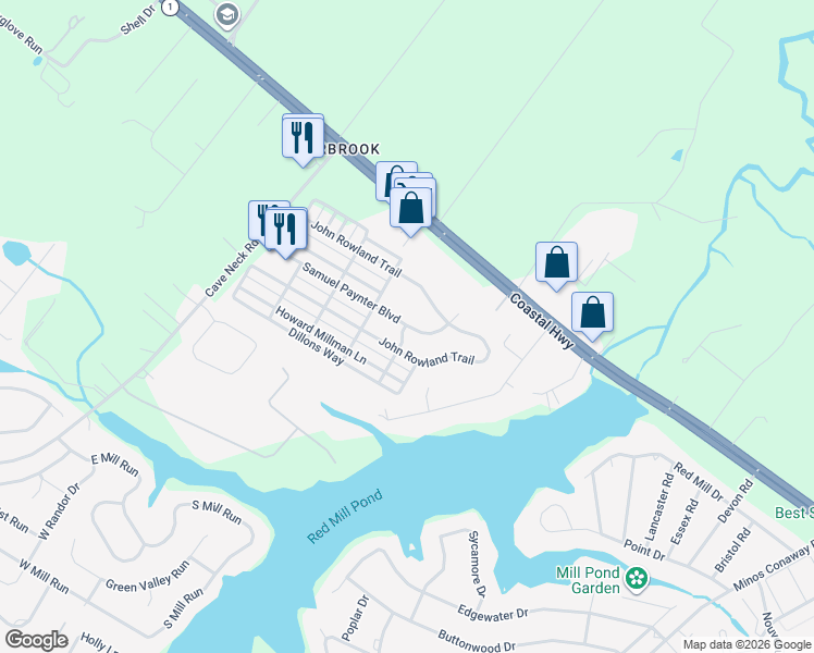 map of restaurants, bars, coffee shops, grocery stores, and more near 16566 Samuel Paynter Boulevard in Milton