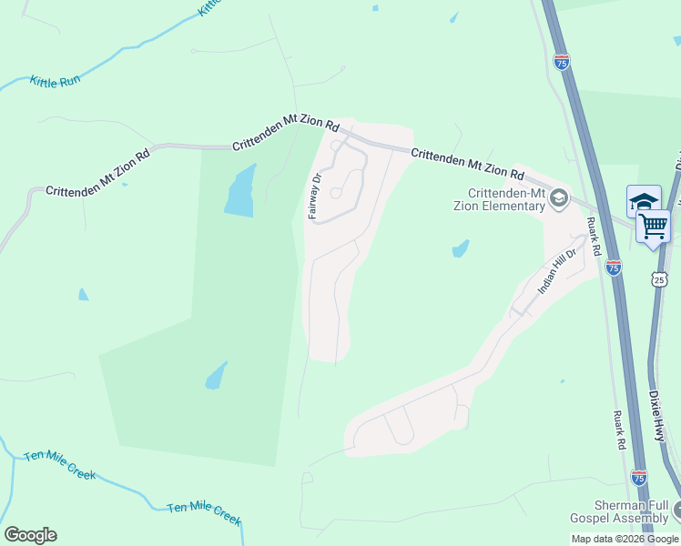 map of restaurants, bars, coffee shops, grocery stores, and more near 190 Ten Mile Drive in Dry Ridge