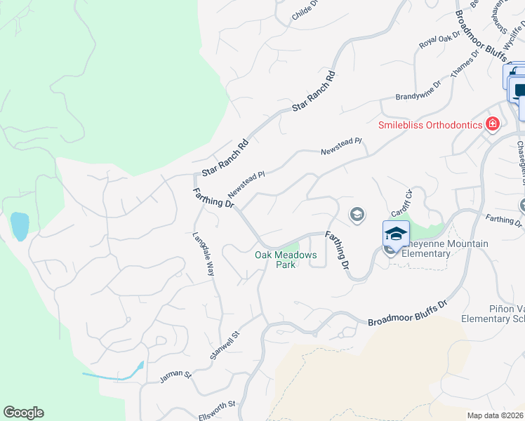 map of restaurants, bars, coffee shops, grocery stores, and more near 20 Abrook Court in Colorado Springs