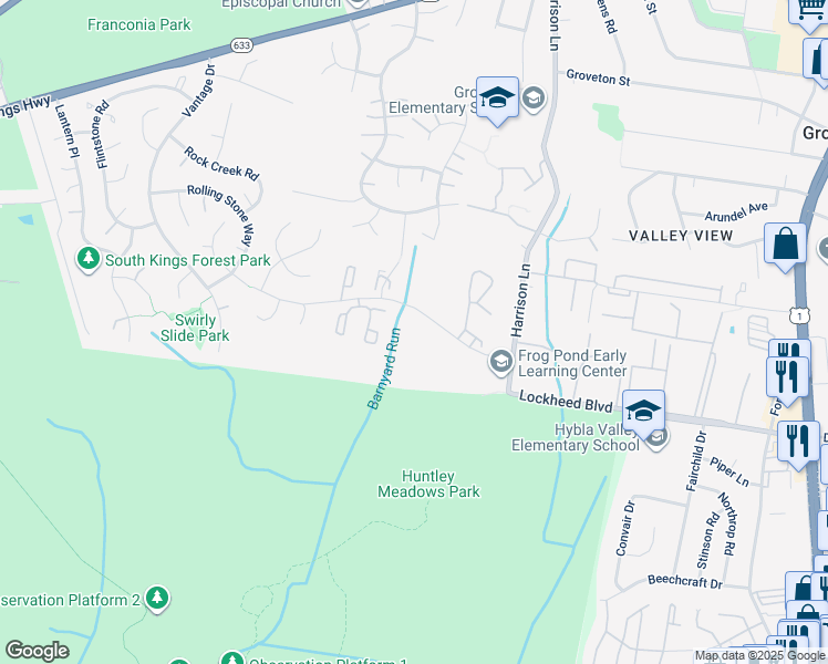 map of restaurants, bars, coffee shops, grocery stores, and more near 7223 Parson's Court in Alexandria