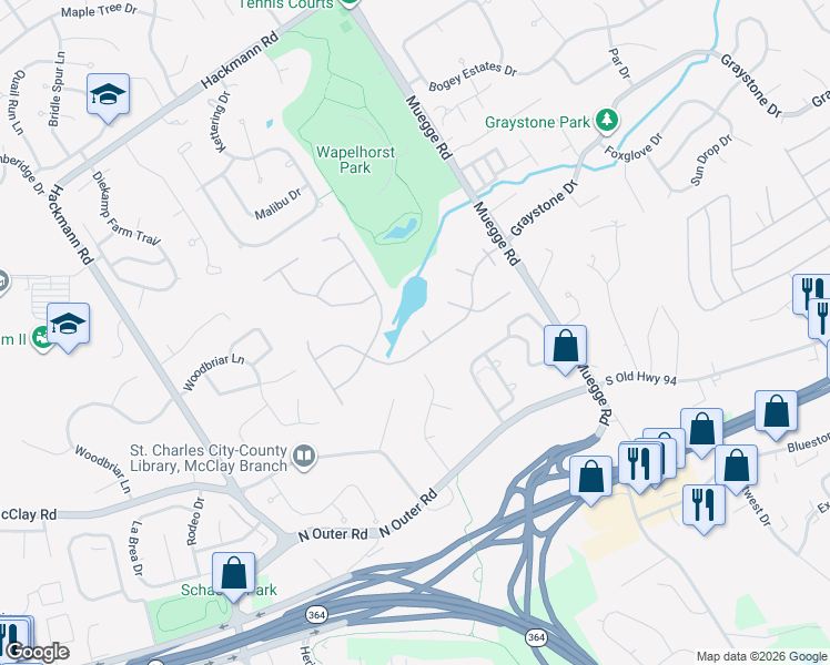 map of restaurants, bars, coffee shops, grocery stores, and more near in St. Peters