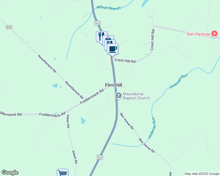 map of restaurants, bars, coffee shops, grocery stores, and more near 930 Fodderstack Road in Flint Hill