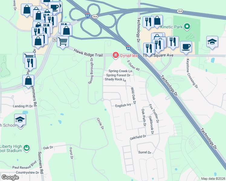 map of restaurants, bars, coffee shops, grocery stores, and more near 419 Spring Trace in O'Fallon