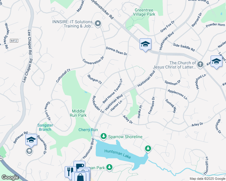 map of restaurants, bars, coffee shops, grocery stores, and more near 7124 Red Horse Tavern Lane in Springfield