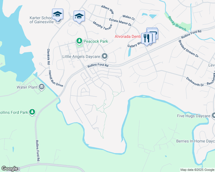 map of restaurants, bars, coffee shops, grocery stores, and more near 9024 Woodpecker Court in Gainesville
