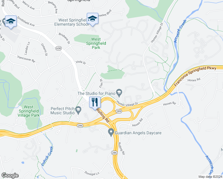 map of restaurants, bars, coffee shops, grocery stores, and more near 7880 Rolling Woods Court in Springfield