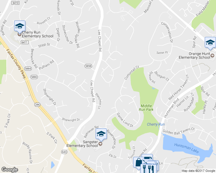 map of restaurants, bars, coffee shops, grocery stores, and more near 9430 Onion Patch Drive in Burke