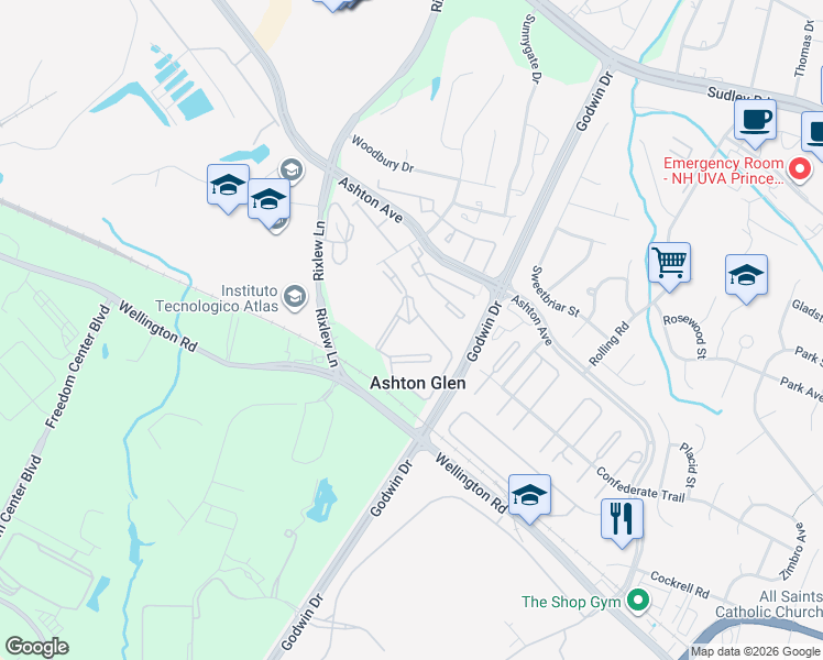 map of restaurants, bars, coffee shops, grocery stores, and more near 9000 Landings Drive in Manassas