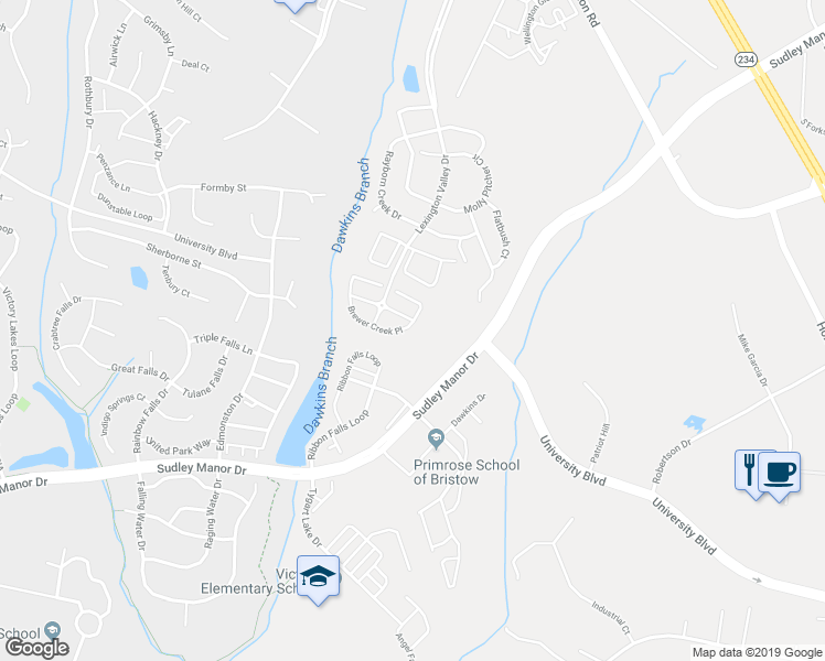 map of restaurants, bars, coffee shops, grocery stores, and more near 8959 Brewer Creek Place in Manassas