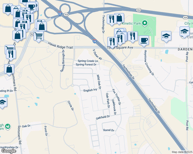 map of restaurants, bars, coffee shops, grocery stores, and more near 412 Wild Oak Drive in Dardenne Prairie