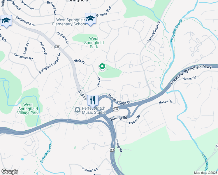 map of restaurants, bars, coffee shops, grocery stores, and more near 7880 Rolling Woods Court in Springfield