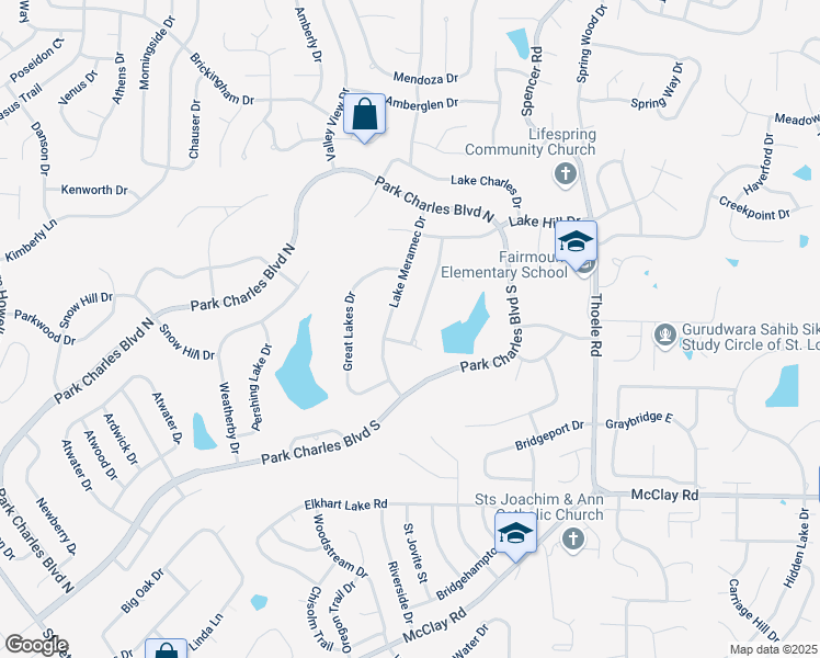 map of restaurants, bars, coffee shops, grocery stores, and more near 3 Lake Superior Drive in St. Peters