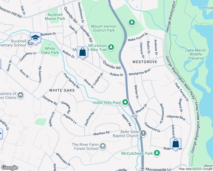 map of restaurants, bars, coffee shops, grocery stores, and more near 1900 Joliette Court in Alexandria