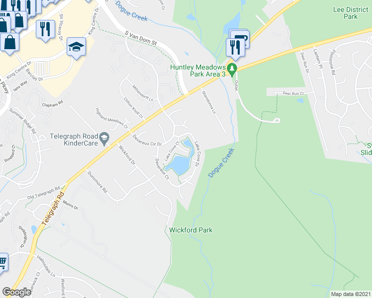 map of restaurants, bars, coffee shops, grocery stores, and more near 7114 Captains Cove Court in Alexandria