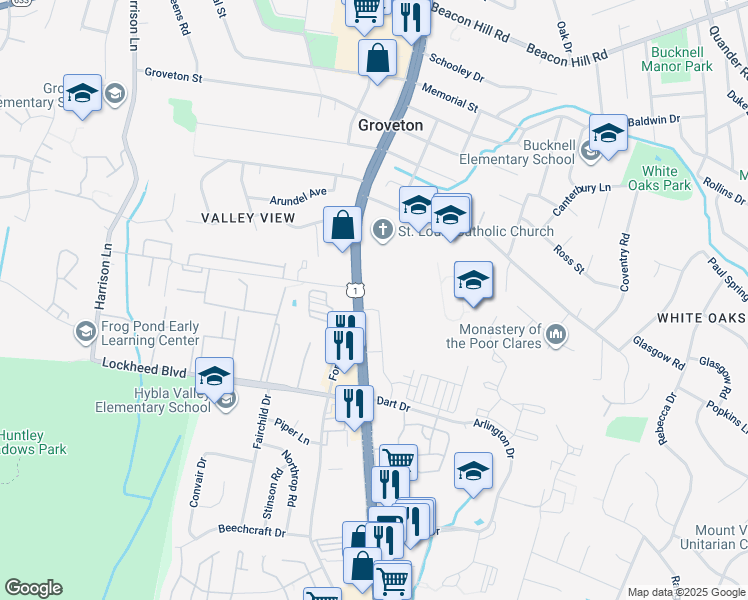 map of restaurants, bars, coffee shops, grocery stores, and more near 7131 Richmond Highway in Alexandria