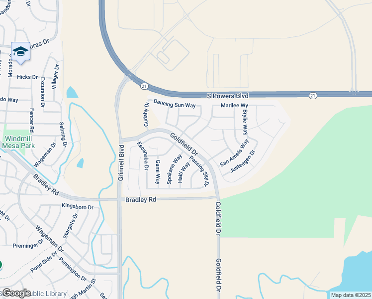 map of restaurants, bars, coffee shops, grocery stores, and more near 6507 Passing Sky Drive in Colorado Springs