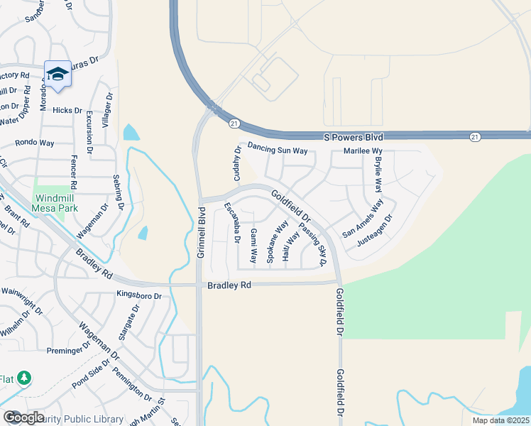map of restaurants, bars, coffee shops, grocery stores, and more near 6162 Dancing Moon Way in Colorado Springs