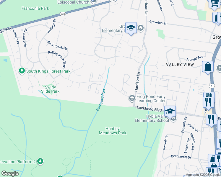 map of restaurants, bars, coffee shops, grocery stores, and more near 7207 Parson's Court in Alexandria