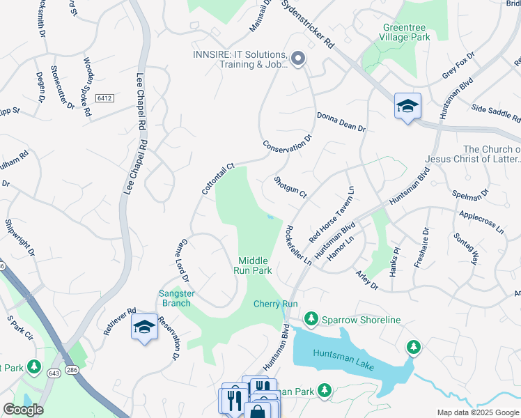 map of restaurants, bars, coffee shops, grocery stores, and more near 7020 Spaniel Road in Springfield