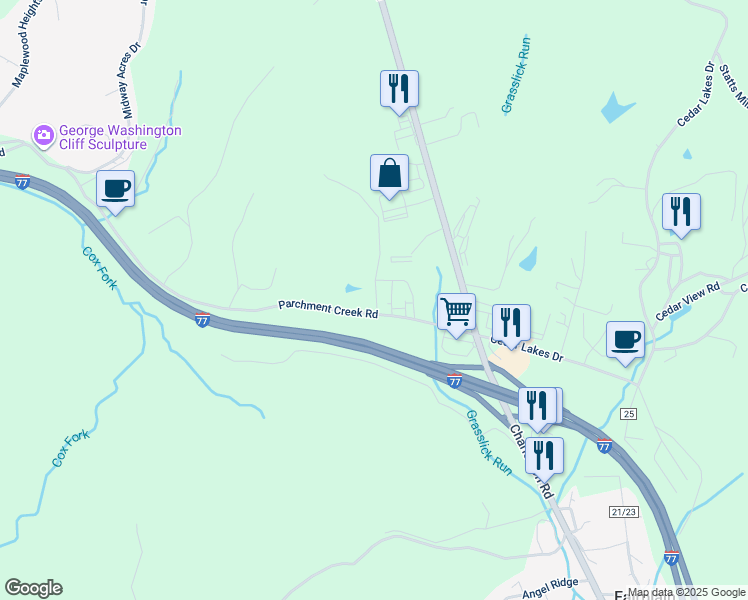 map of restaurants, bars, coffee shops, grocery stores, and more near 152 Shinn Lane in Ripley