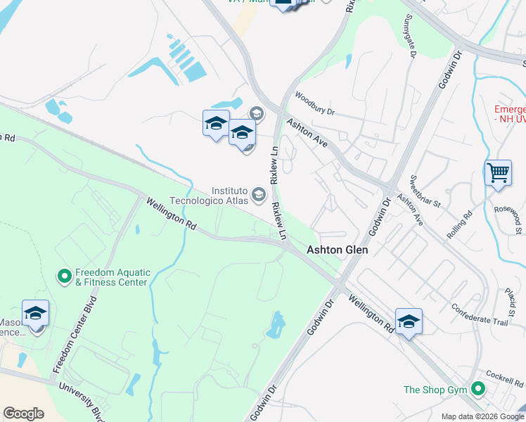 map of restaurants, bars, coffee shops, grocery stores, and more near 8886 Rixlew Lane in Manassas