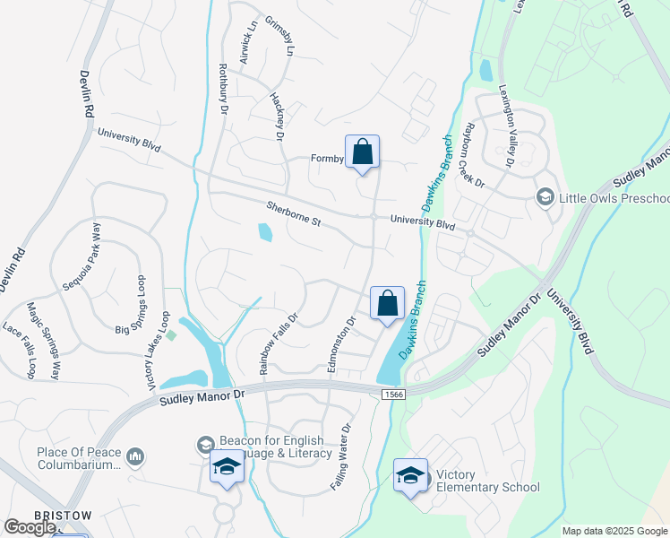 map of restaurants, bars, coffee shops, grocery stores, and more near 8916 Telford Court in Bristow