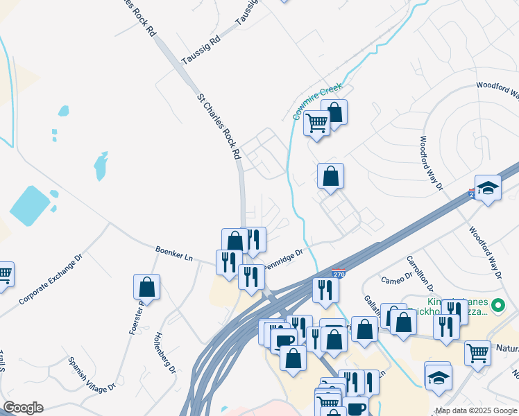 map of restaurants, bars, coffee shops, grocery stores, and more near 135 Bing Boulevard in Bridgeton