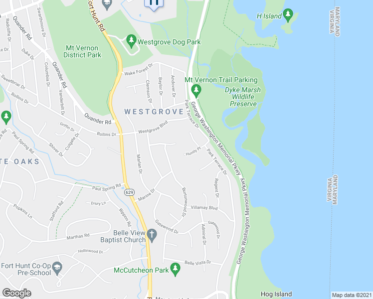 map of restaurants, bars, coffee shops, grocery stores, and more near 1208 Huntly Place in Alexandria