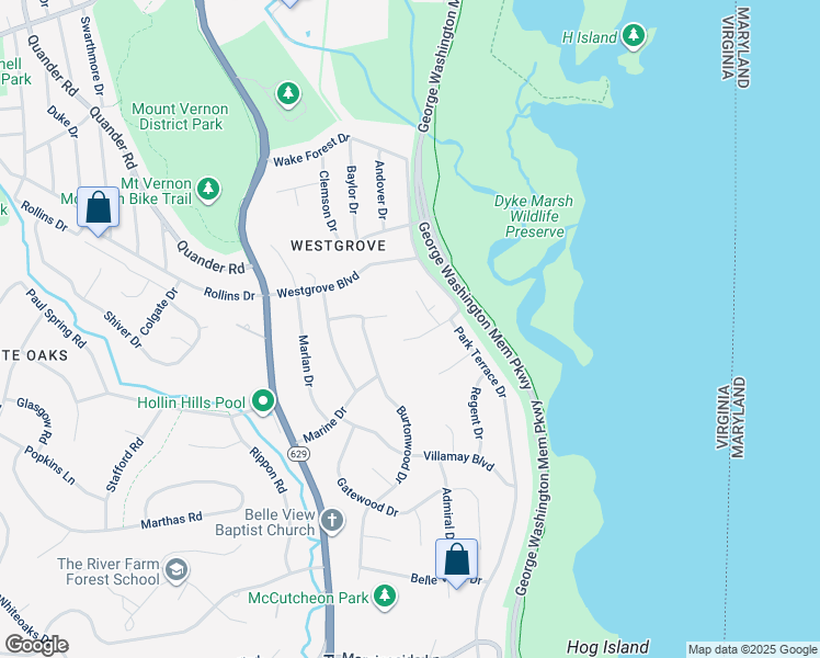 map of restaurants, bars, coffee shops, grocery stores, and more near 1208 Huntly Place in Alexandria