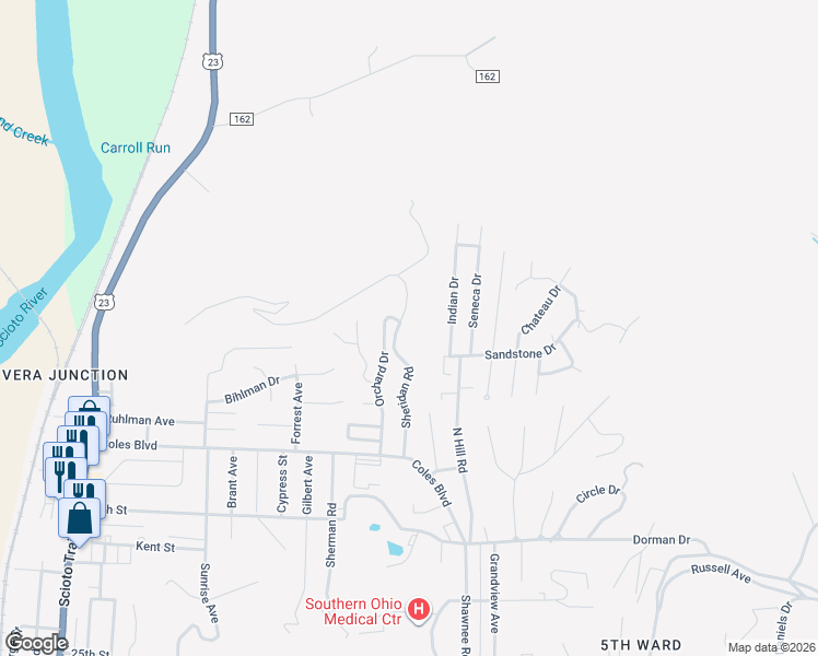 map of restaurants, bars, coffee shops, grocery stores, and more near 3509 Sheridan Road in Portsmouth