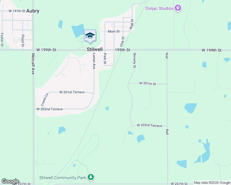 map of restaurants, bars, coffee shops, grocery stores, and more near 20130 Beverly Street in Stilwell