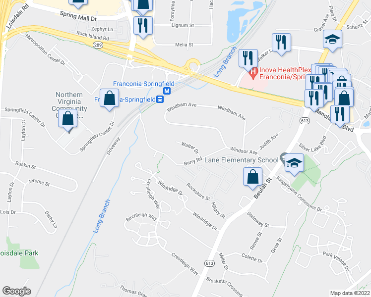 map of restaurants, bars, coffee shops, grocery stores, and more near 6521 Walter Drive in Alexandria