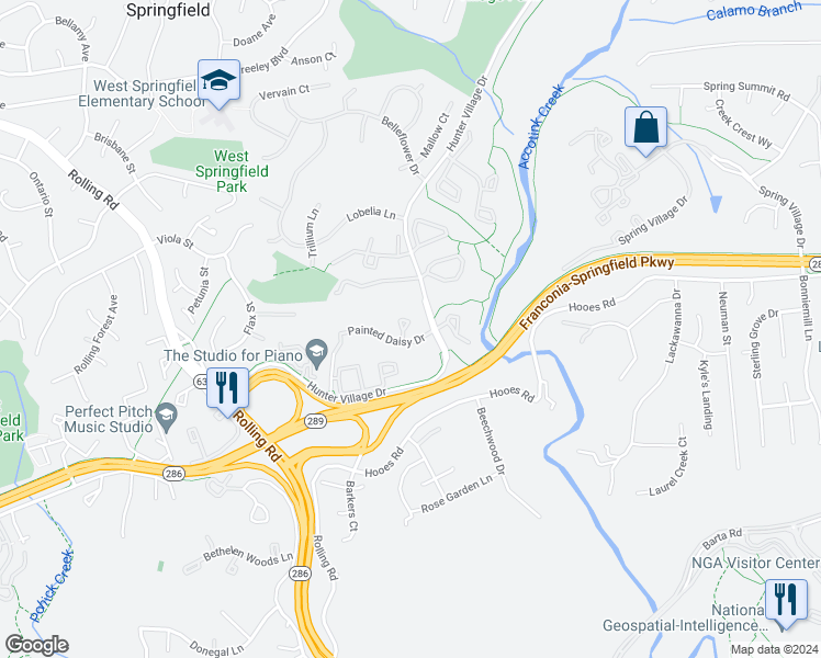 map of restaurants, bars, coffee shops, grocery stores, and more near 7227 Gentian Court in Springfield